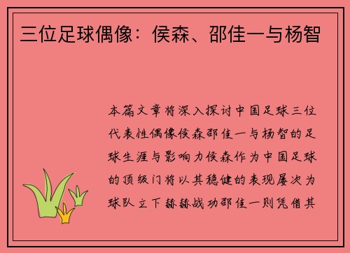 三位足球偶像：侯森、邵佳一与杨智