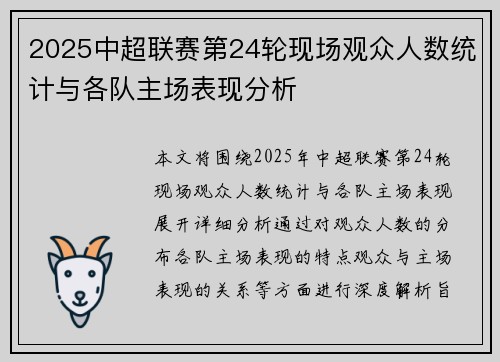 2025中超联赛第24轮现场观众人数统计与各队主场表现分析